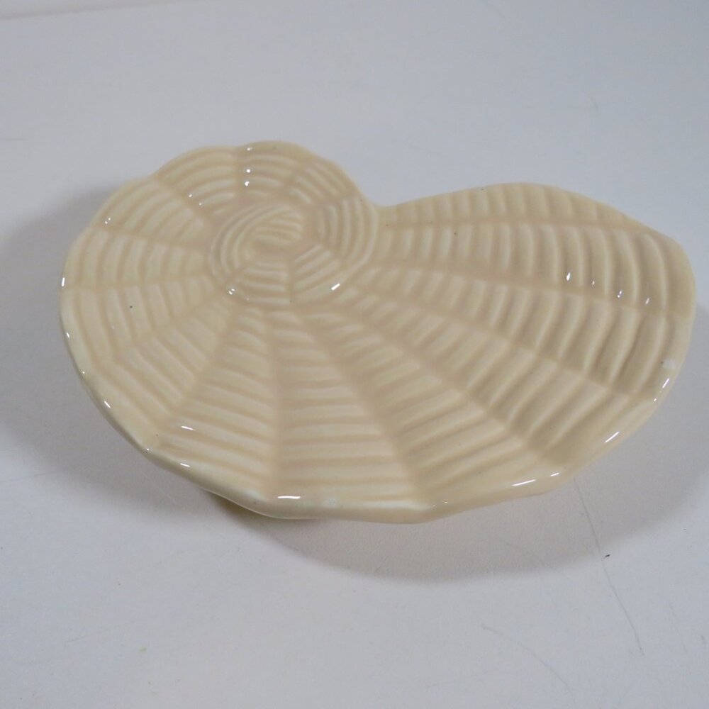 Tan Sea Shell Soap Dish Gazed Ceramic Embossed 5 1/2" wide